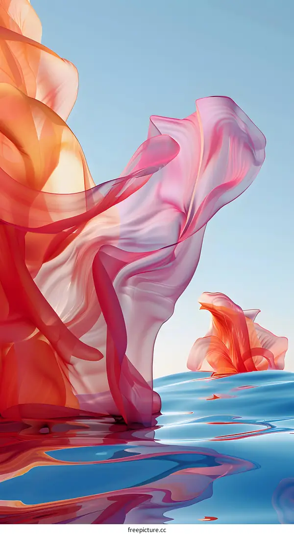 Abstract  Wavy Liquid Texture with  Red and  Pink  Fabric
