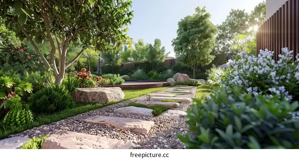 Stepping Stones Path in a Landscaped Garden