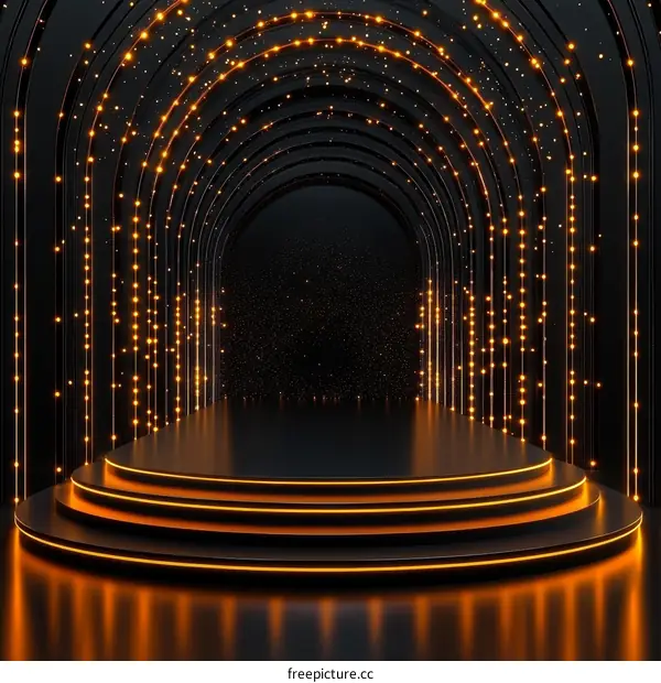 Modern Black Stage with Orange Lighting