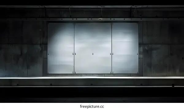 Abstract Grey Concrete Wall With Metal Panels