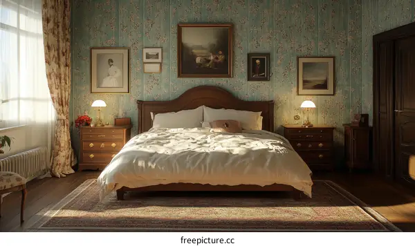 Elegant Vintage Bedroom Interior Design Illustration