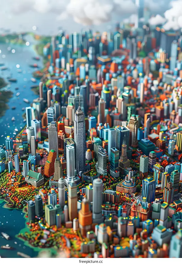 Detailed Pixelated Cityscape Illustration