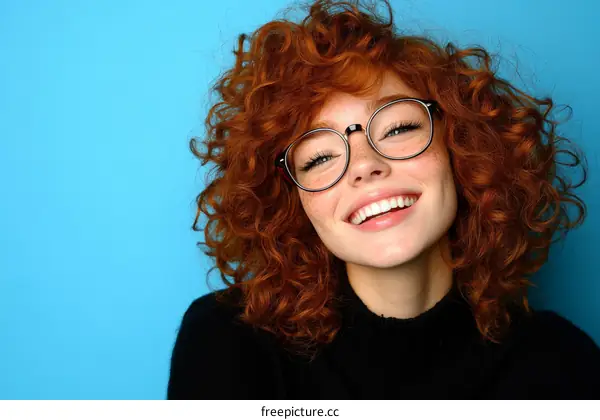 Smiling Redhead Woman with Glasses in Studio Portrait