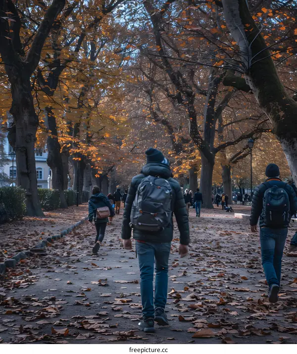 People Walking in an Autumn Park