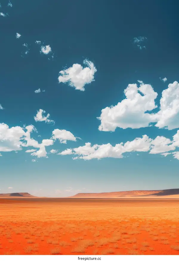 Vast Desert Landscape with Blue Sky and Clouds
