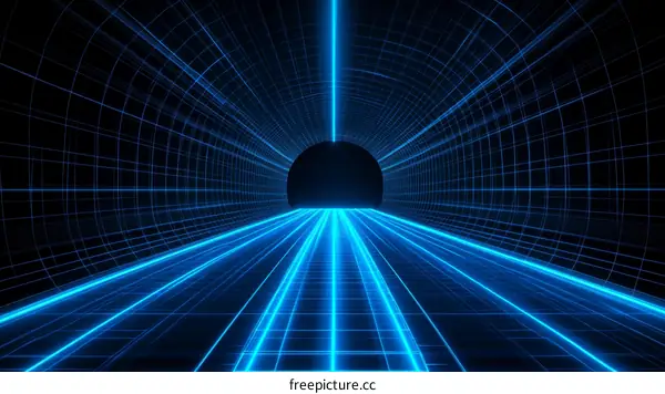 Futuristic Tunnel with Blue Light Lines