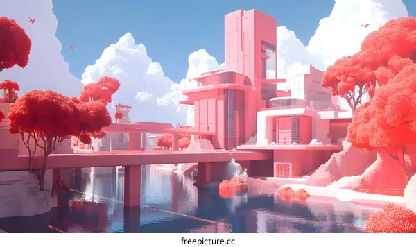 Pink Cityscape with Modern Architecture