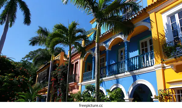 Colorful Houses and Palm Trees