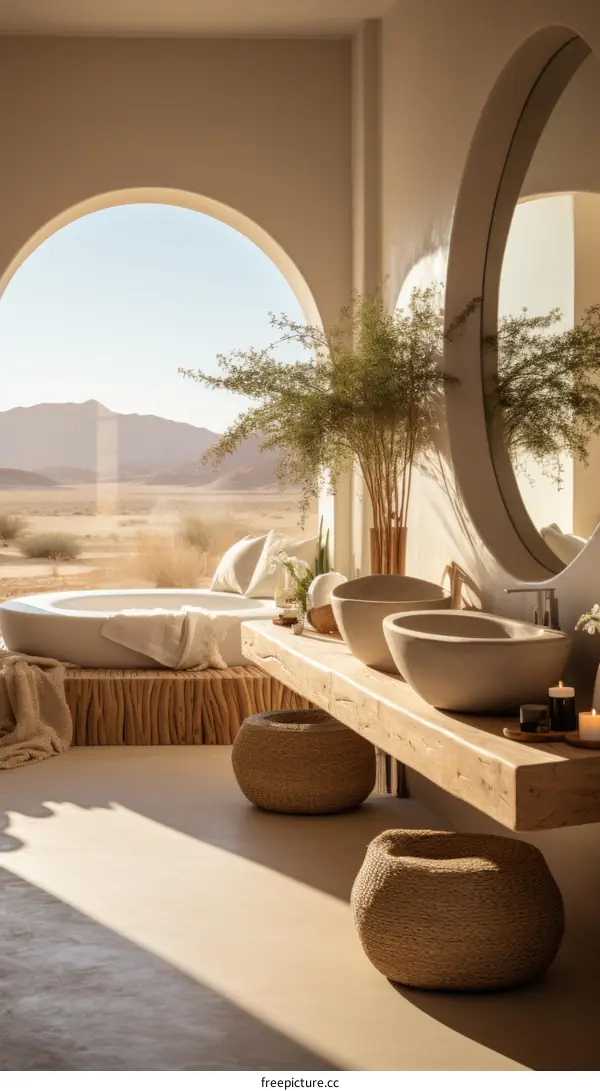 Luxury bathroom with a desert view