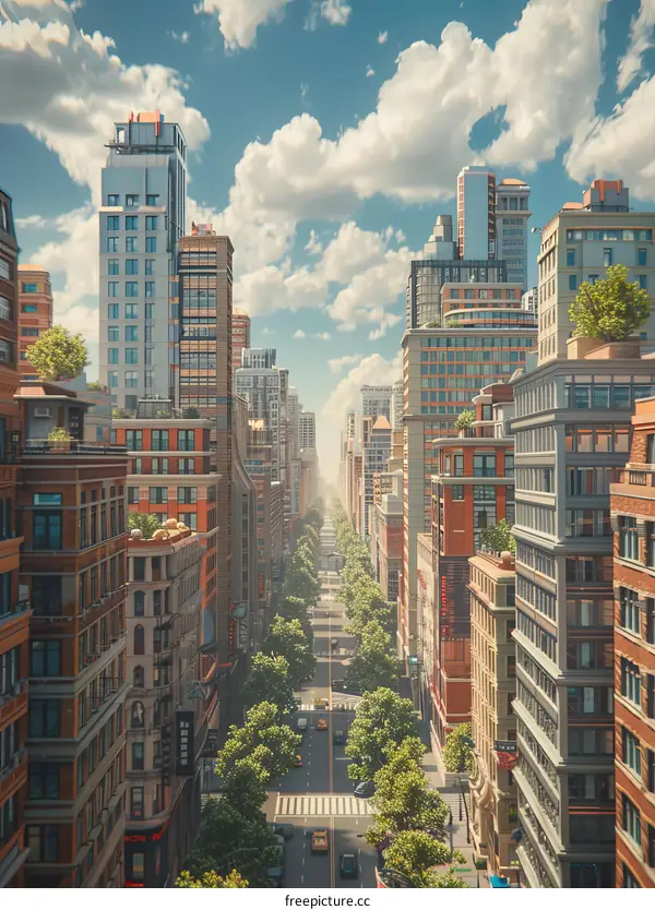City Street View Illustration with Skyscrapers