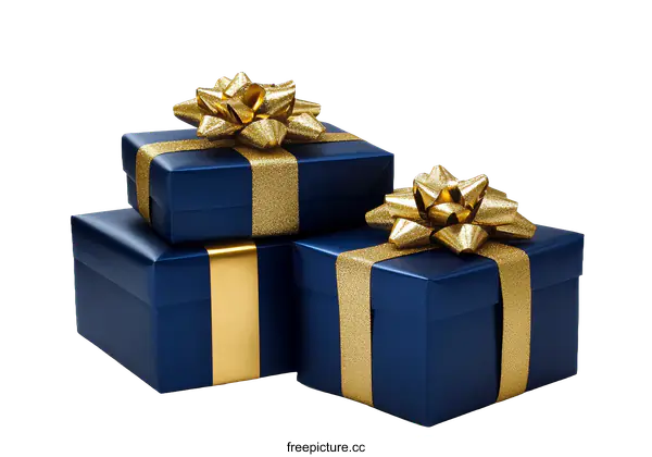 [Transparent Background PNG]Three Gift Boxes with Golden Ribbons