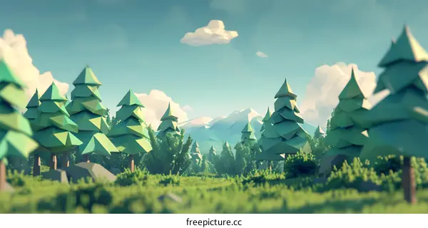 Low Poly Forest Landscape with Mountains