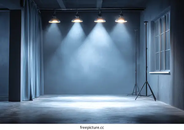 Empty Studio with Soft Light and Curtains