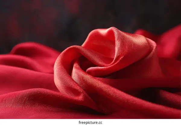 Close Up of Red Silk Fabric Texture