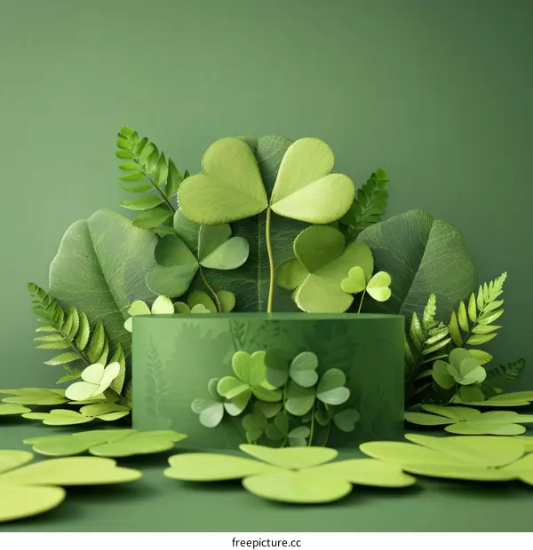 Green St Patrick's Day Podium with Clovers and Ferns