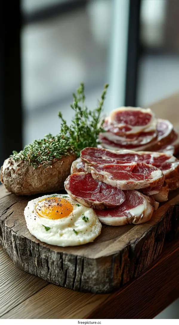 Breakfast Platter with Sliced Meat and Fried Egg
