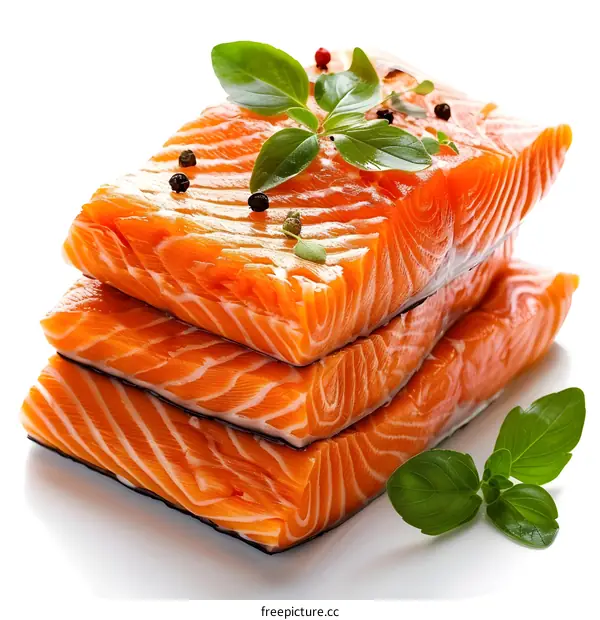 Fresh salmon fillets with basil