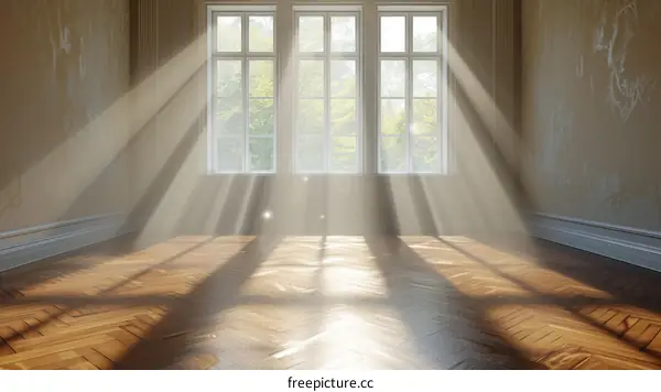 Sunlight shining through a window into an empty room