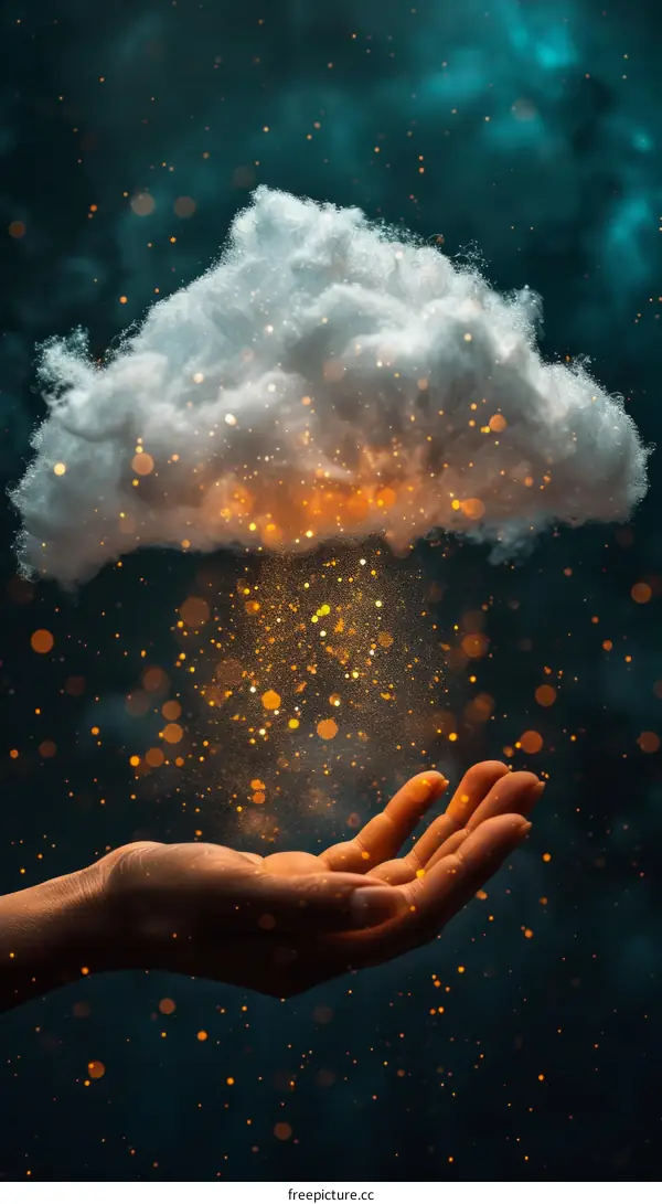 Hand holding a glowing cloud of light