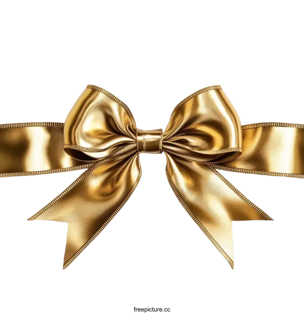 [Transparent Background PNG]Golden Gift Ribbon Bow on White Background