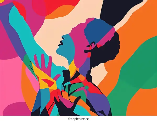 Colorful Illustration of a Black Woman with her Arms Raised