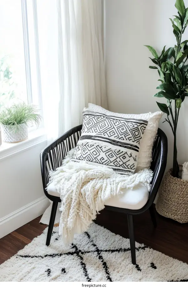 Cozy Corner Reading Chair with Ethnic Decor