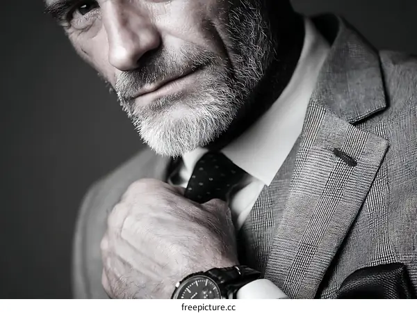 Close-up Portrait of a Mature Caucasian Man in a Suit