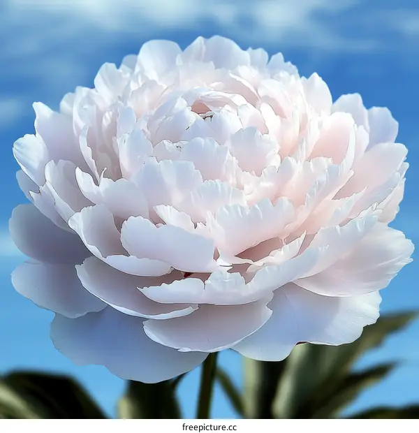 Close-up of a Beautiful White Peony Flower Against a Blue Sky