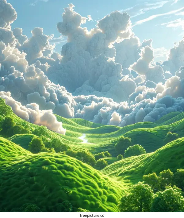 Green Hills and Clouds Illustration