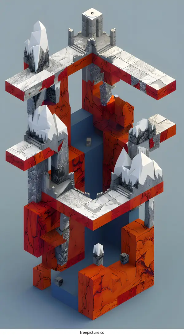 Abstract 3D Design of a  Stone and Red Structure