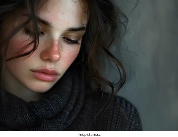 portrait of a beautiful girl with freckles and brown hair