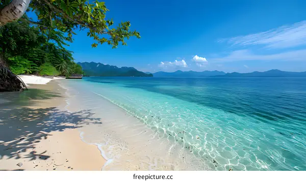 Beach with white sand and blue water