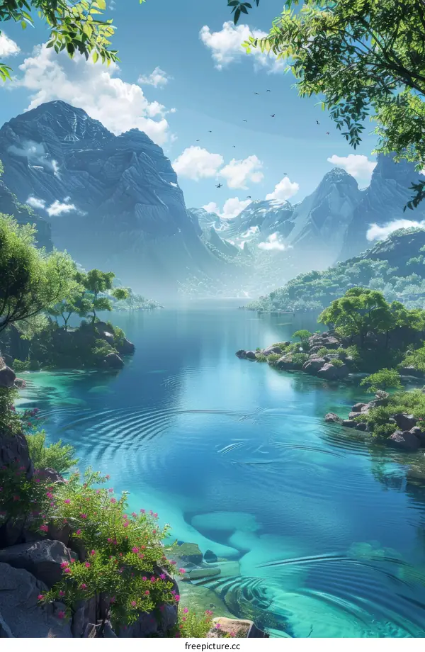 Captivating Fantasy Landscape with Towering Peaks and Crystal Waters