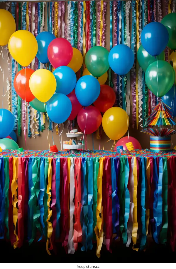 Colorful balloons and streamers party decoration