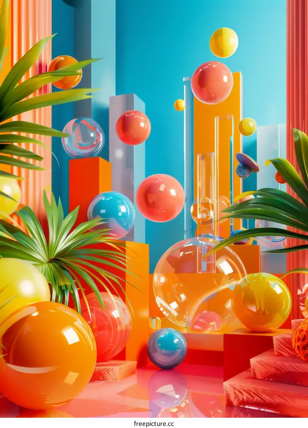 Abstract Colorful Geometric Shapes Floating in Air