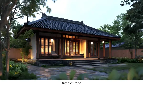 Modern Asian Style House Design with Wooden Frame