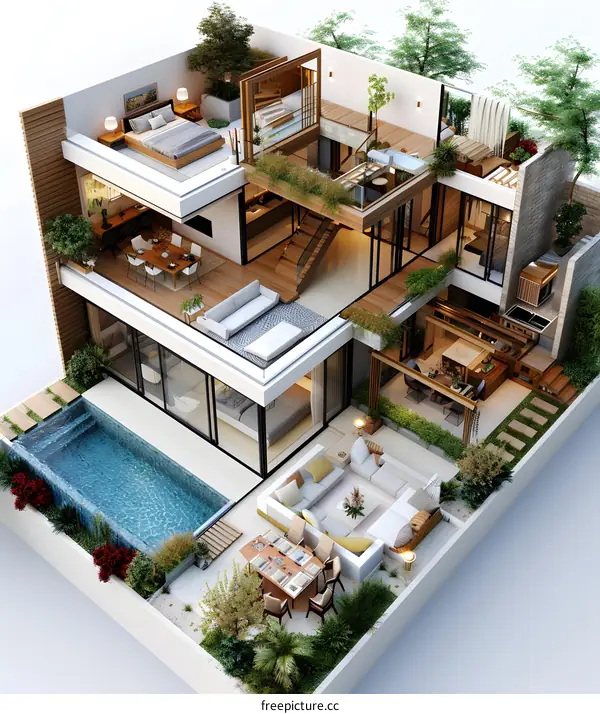 Perspective cutaway view of a modern house