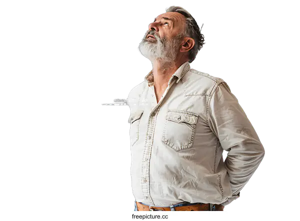 [Transparent Background PNG]portrait of a bearded man looking up