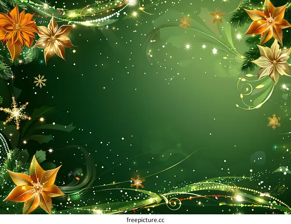 Golden flowers and green background