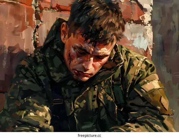 A portrait of a soldier with a head injury