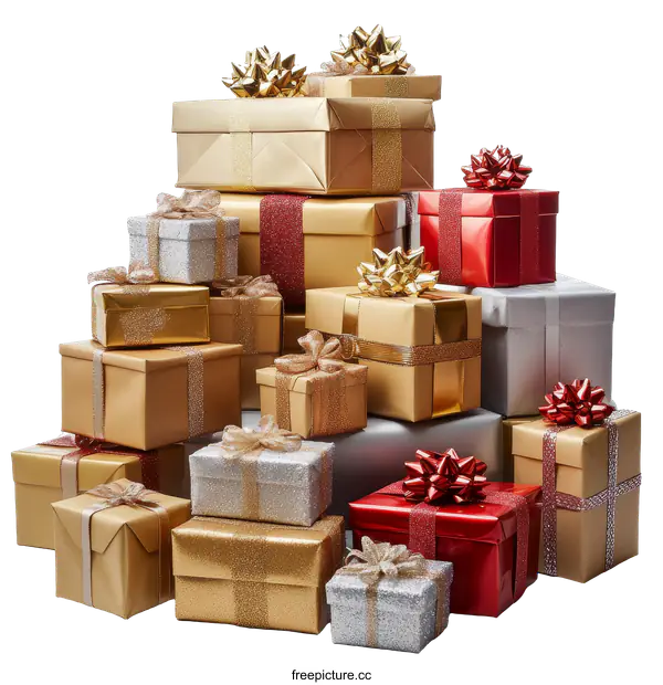 [Transparent Background PNG]A Pile of Beautifully Wrapped Christmas Gifts