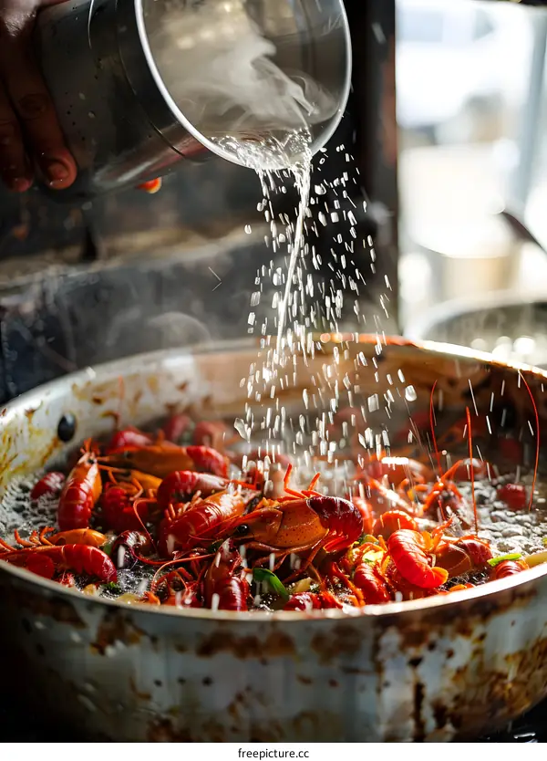 Pouring Water Over a Pot of Crawfish