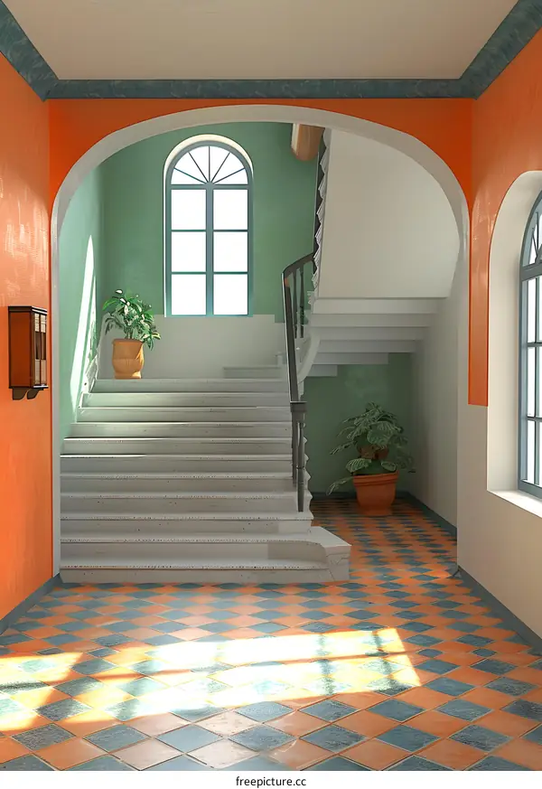 Elegant Staircase with Colorful Tiles