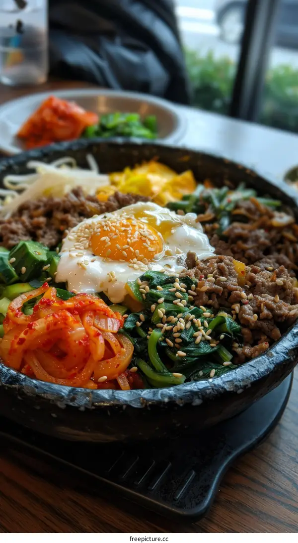 Flavorful Korean dish with rice, vegetables, and beef