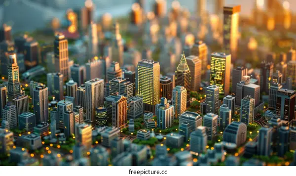 Miniature City with Modern Buildings and Parks