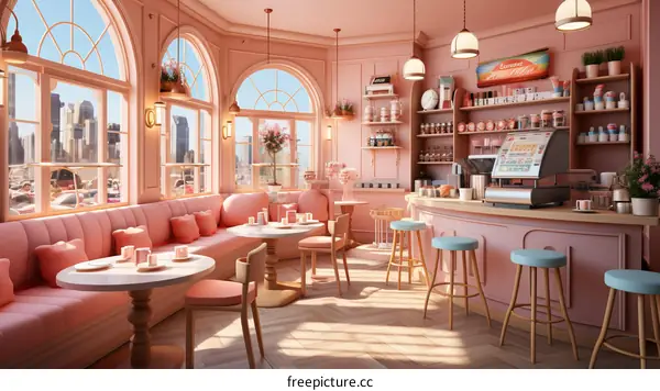 pink modern cafe interior design