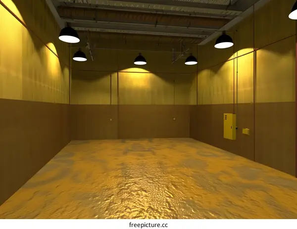 Empty Room with Yellow Walls and Ceiling Lights