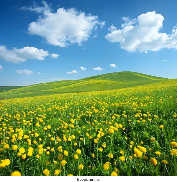 Beautiful Green Hills Covered with Yellow Flowers