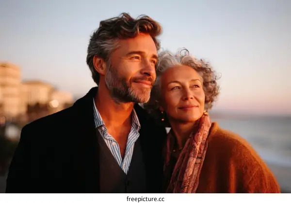 Couple Admiring Sunset on the Coastline