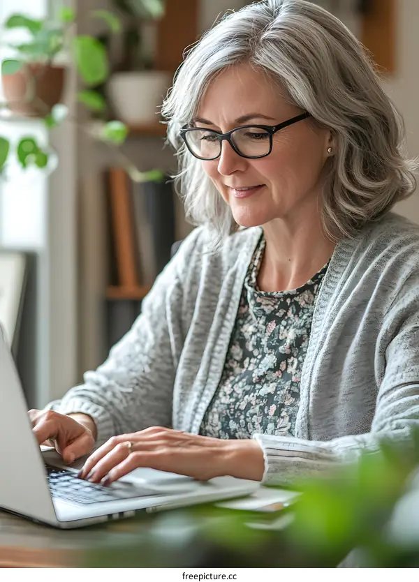 Woman Using Laptop Computer While Sitting at Home